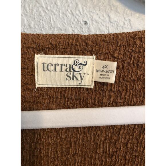 Terra & Sky Womens Crinkle Tie Dress 4X Saddle Brown Flutter Feminine Romantic - Picture 2 of 8